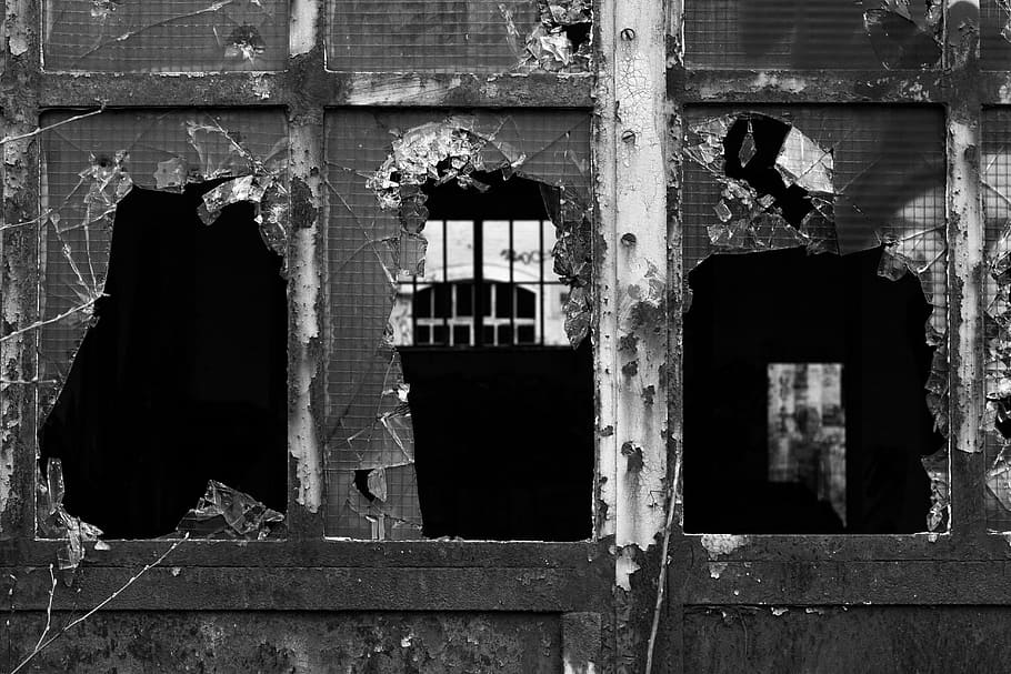window, disc, window pane, shard, ruin, hauswand, leave, decay HD wallpaper