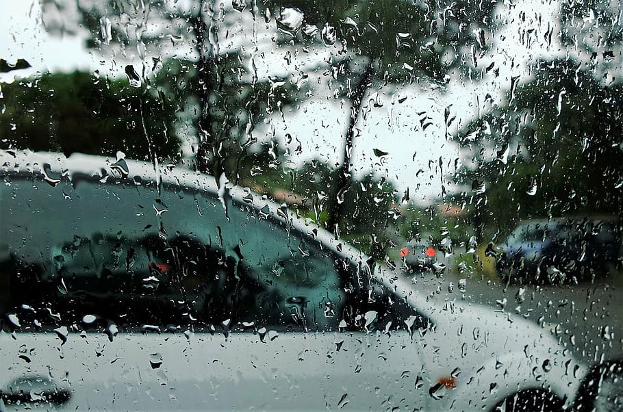 rain, auto, run off, wet, drop, glass - material, water, transparent HD wallpaper