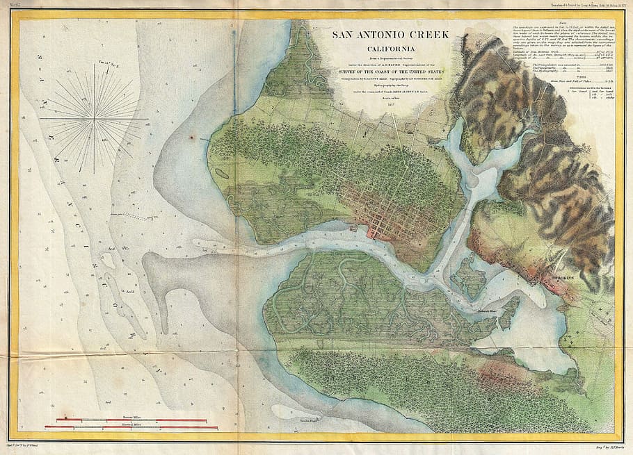 1857 Map of Oakland in California, city, photos, public domain