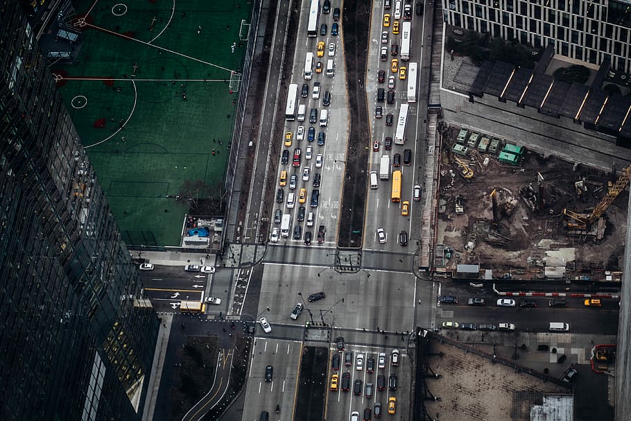 top view of cars on road, aerial photograph of vehicles on road HD wallpaper