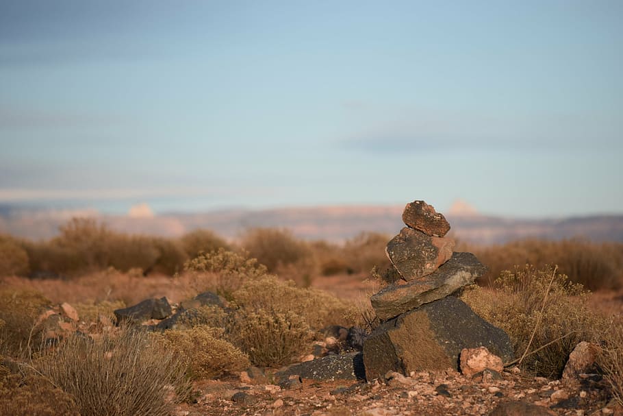 rock, marker, trail, utah, stone, landscape, sky, environment HD wallpaper