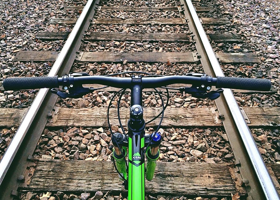 green bike in railway photo, cycling, biking, cycle, bicycle HD wallpaper