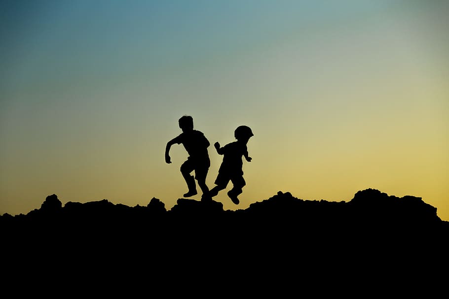 dawn, landscape, nature, sky, action, boys, evening, kids, outdoors HD wallpaper