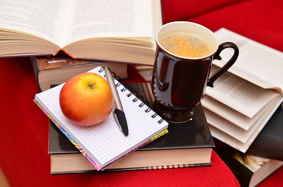 black ceramic coffee mug on black hardbound book, books, study HD wallpaper