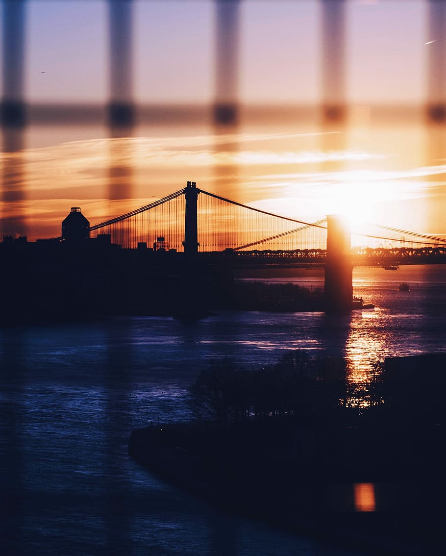silhouette of Brooklyn and Manhattan Bridges during golden hour, Golden Gate Bridge, San Francisco HD wallpaper
