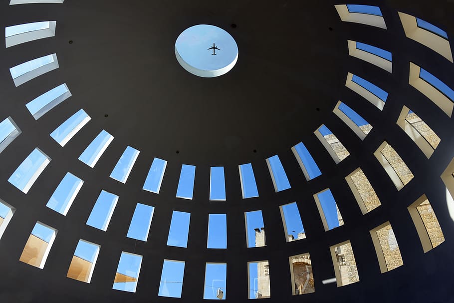 dome, ceiling, shopping centre, sky, aircraft, architecture HD wallpaper