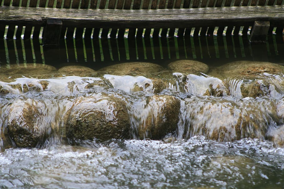 cascade, water, waterfall, river, zen, pebble, flowing water HD wallpaper