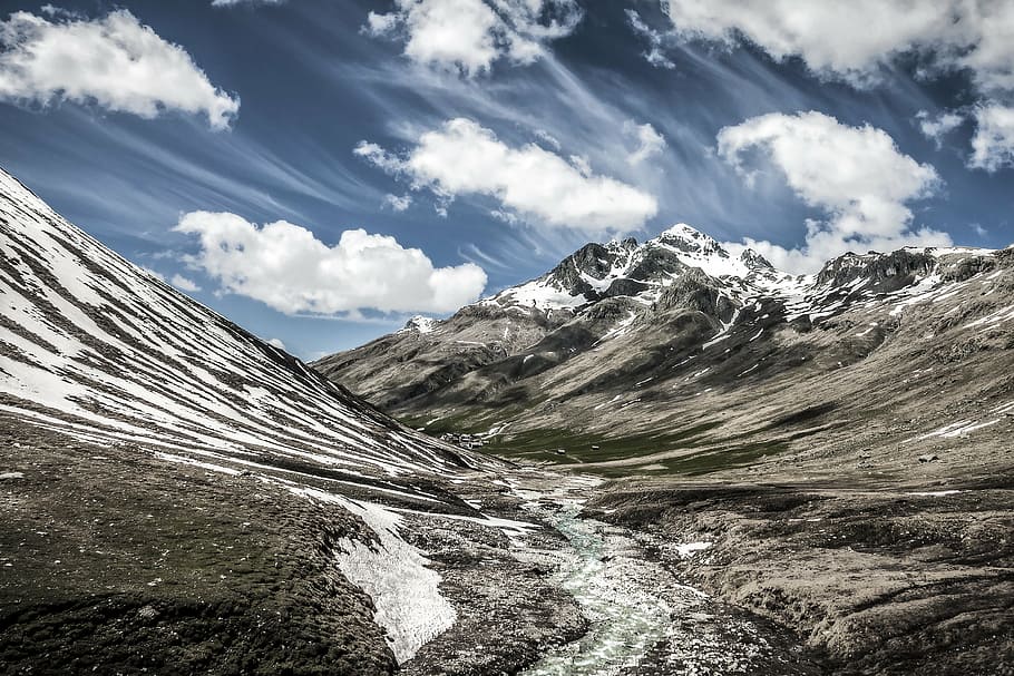 mountains, alpine, snow, mountain landscape, mountain meadow HD wallpaper