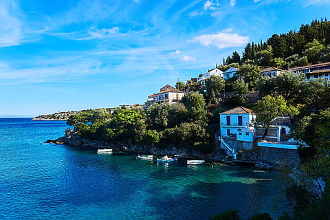 greece, ithaca, island, mediterranean, greek island, village HD wallpaper