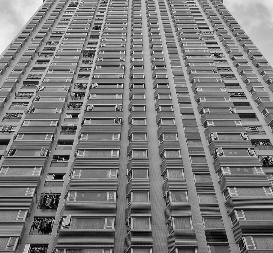 bottom view of gray building, architecture, infrastructure HD wallpaper