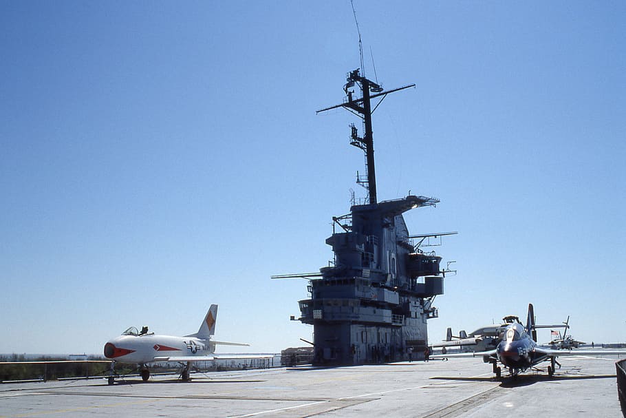 white and black fighter planes, white plane on ship, boat, airplane HD wallpaper