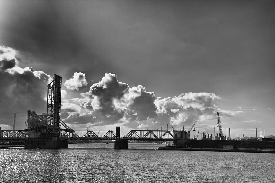 Harbor, Antwerp, Bridge, industry, sky, cloud - sky, no people HD wallpaper