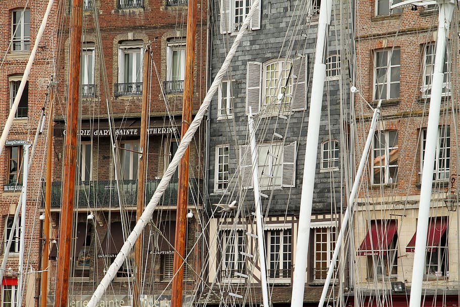 Normandy, Port, Ship Masts, Facade, Lake, seaport, france, boats HD wallpaper