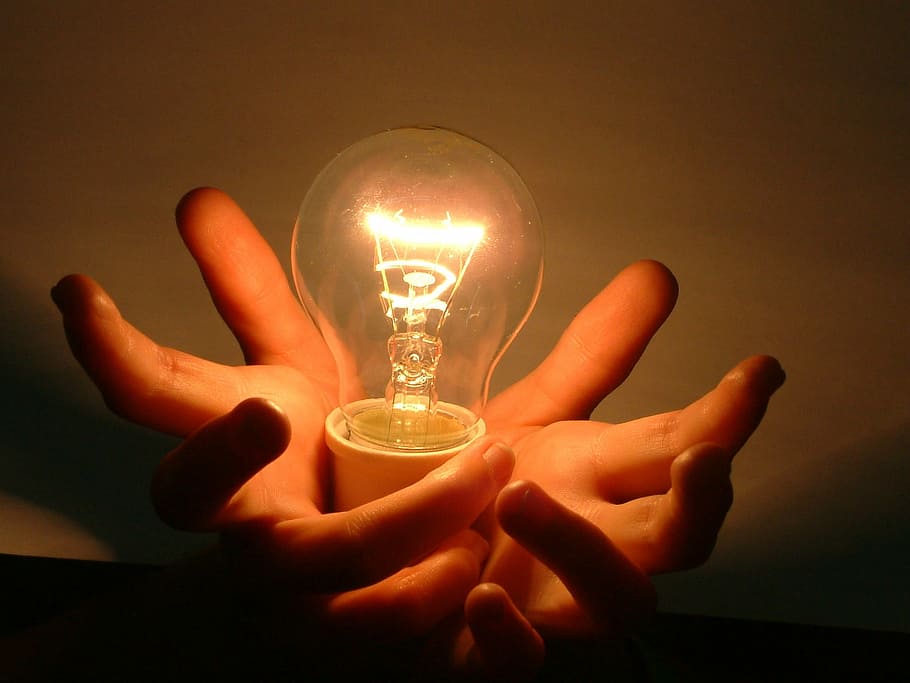 Light, Hands, Bulb, bright, electricity, glowing, light bulb HD wallpaper