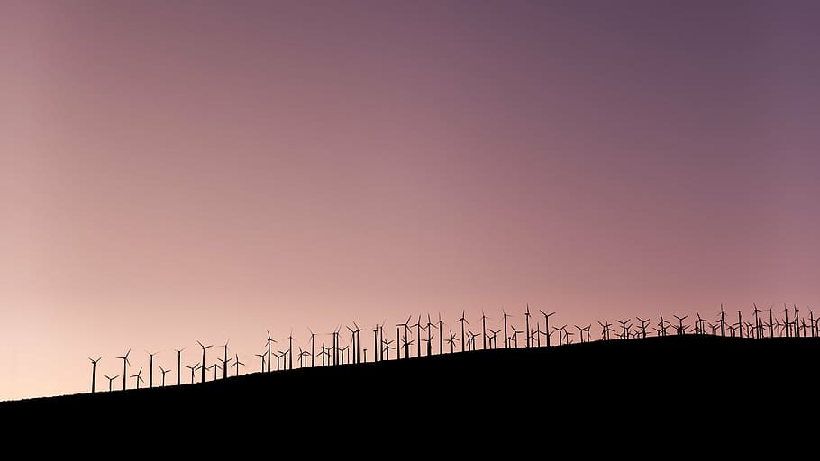 silhouette photo of windmills, field, farm, solar, energy, mountain HD wallpaper