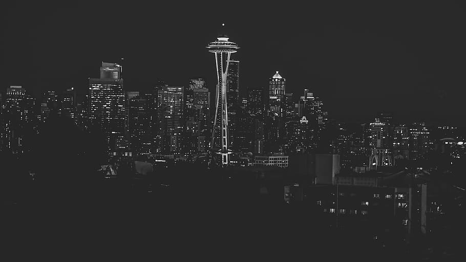 grayscale photo of space needle, grayscale photo Space Needle , Seattle Washington HD wallpaper