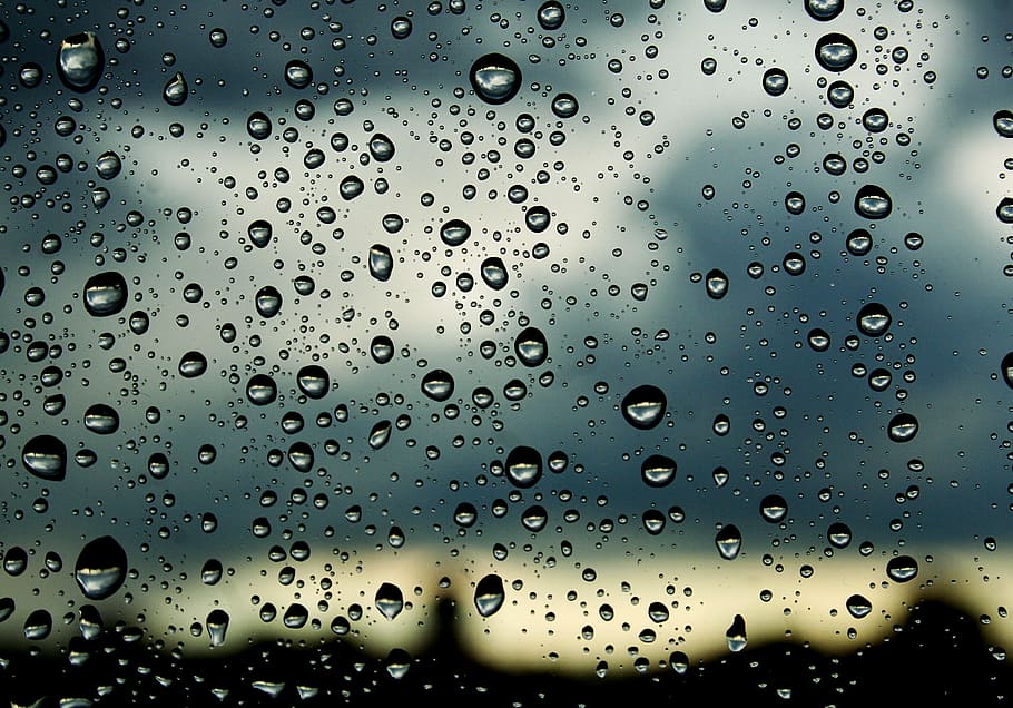 water dew on glass under cloudy sky, Drops, Window, Nature HD wallpaper