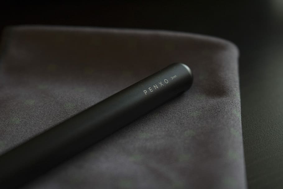 Penxo labeled case, black Penzo pen, cloth, millimeter, close-up, HD wallpaper