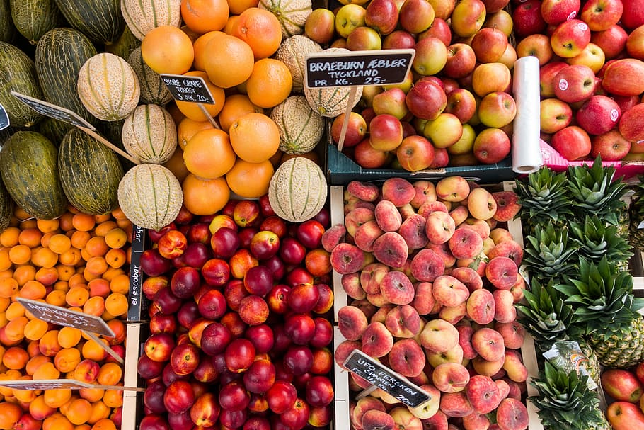Fresh fruit in summer II, colorful, farmers market, filled frame, HD wallpaper