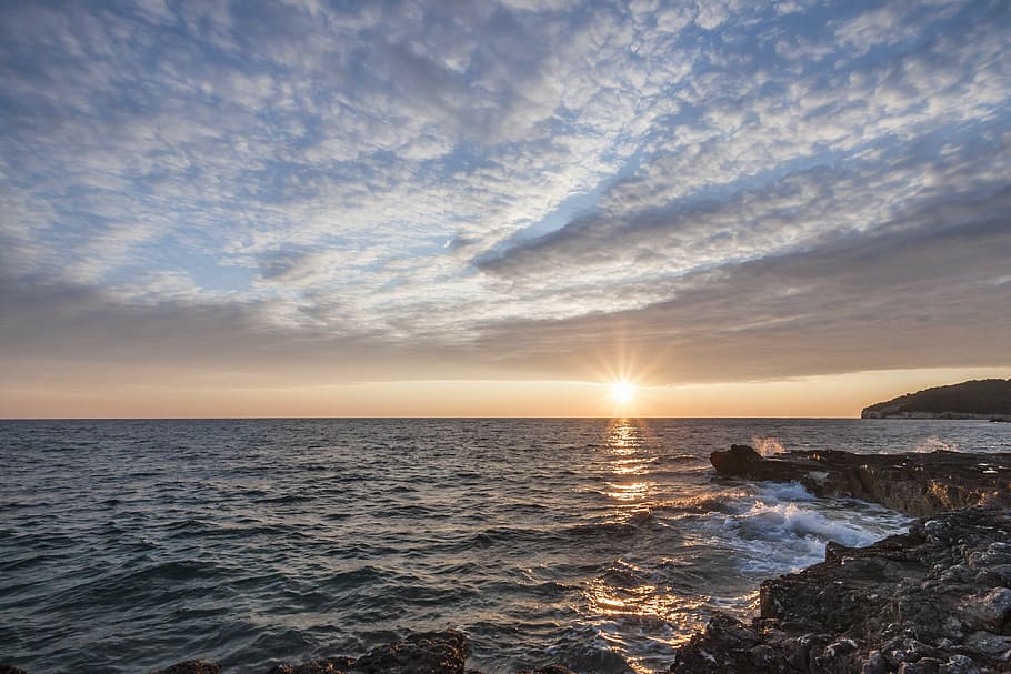 photo of ocean during golden hour, sunset, abendstimmung, sky HD wallpaper