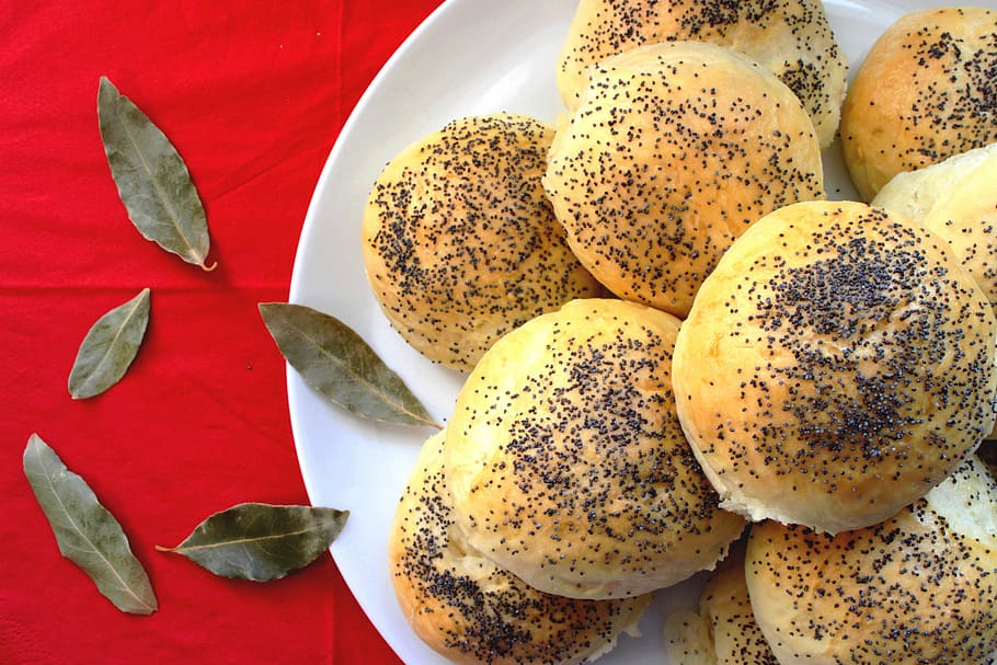 rolls, bakery, breakfast, eat, kitchen, bread, poppy, food and drink HD wallpaper