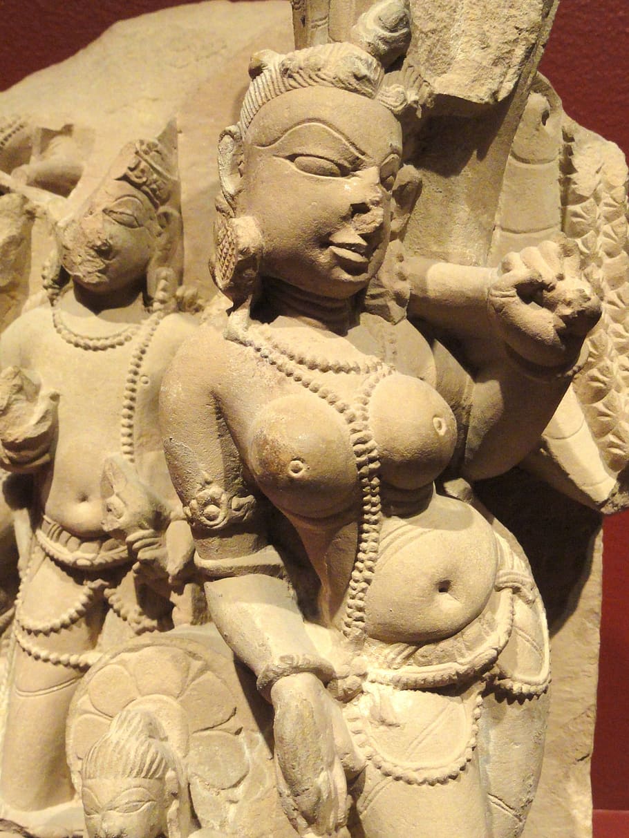 attendants, vishnu, personification, mace, rajasthan, india