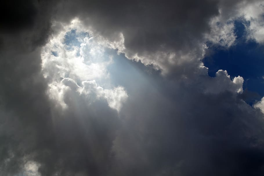 Clouds, Miracle, Radiating, sky, blue, light, darkness, bright HD wallpaper