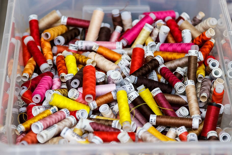 assorted-color threads on plastic container, yarn, colorful HD wallpaper