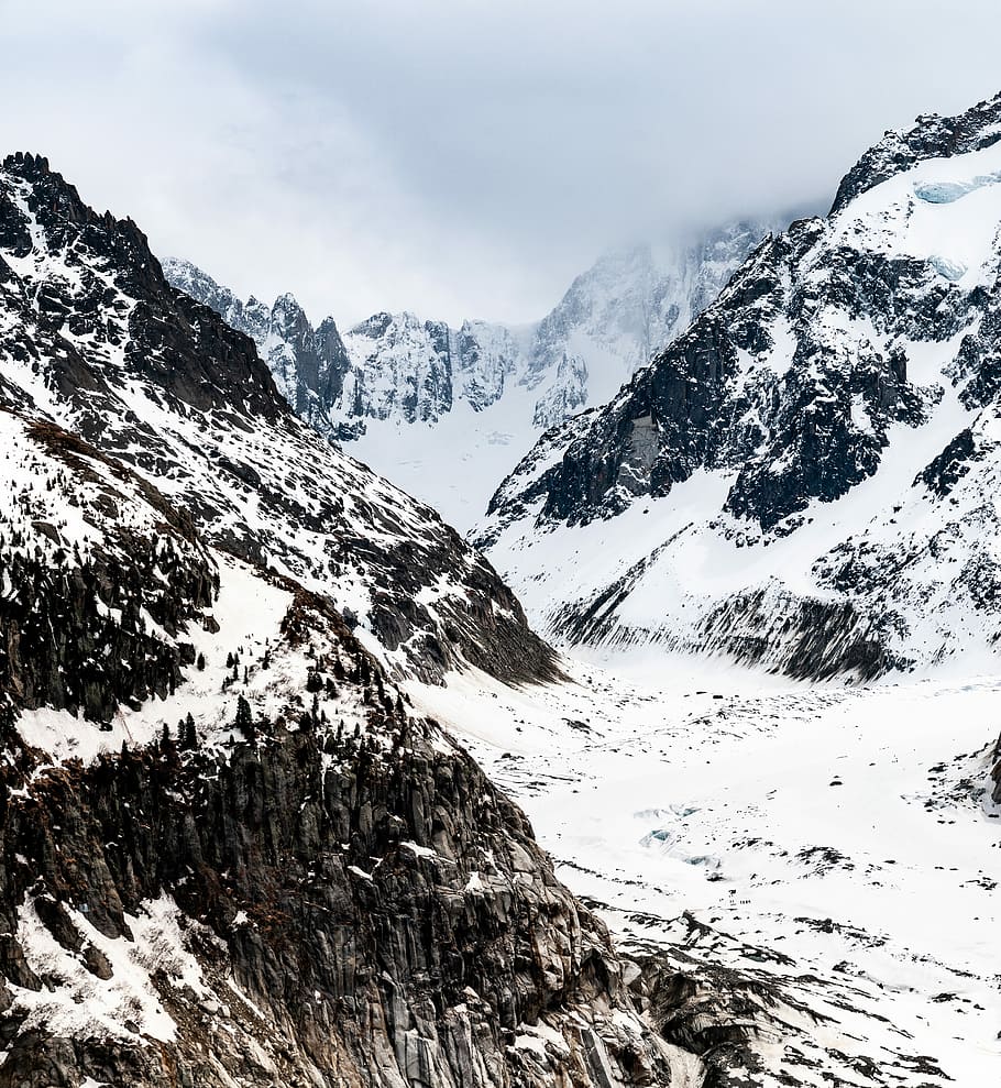 mountain covered by snow, snow coated rocky mountain, glacier HD wallpaper