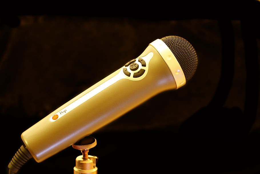 beige and gray corded microphone, recording, audio, music, sound HD wallpaper
