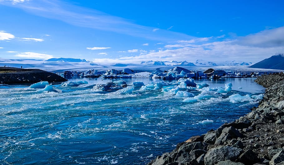 cold, glacier, melting, snow, clouds, daylight, floating, frost HD wallpaper