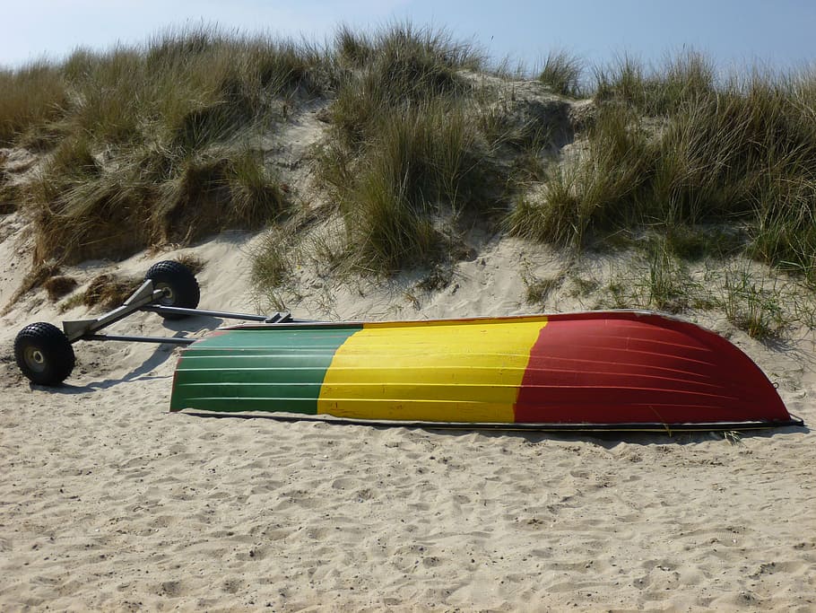 boot, dunes, color, maritime, rowing boat, summer, sand, land HD wallpaper