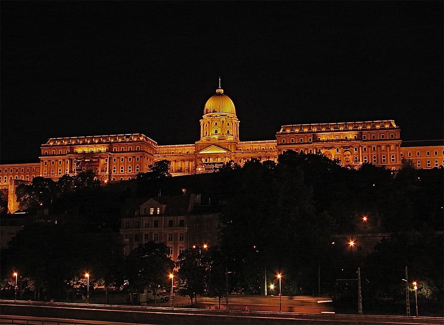 budapest, castle, night image, hungary, lights, building exterior HD wallpaper