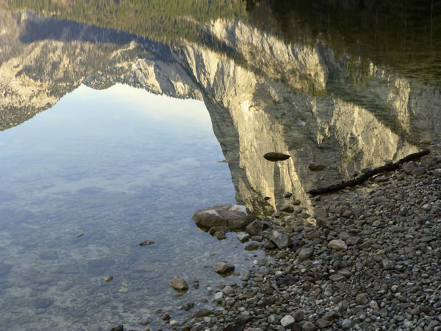 Lake, Alpine, Mirroring, Reflection, romantic, mountains, steep wall HD wallpaper
