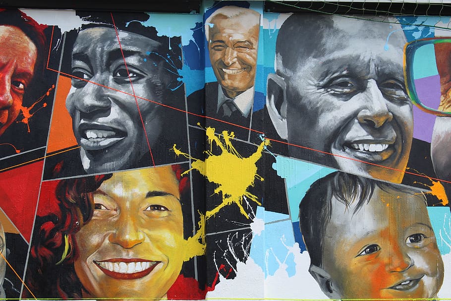 murals, lecco, faces, smile, street art, expression, look, happiness HD wallpaper