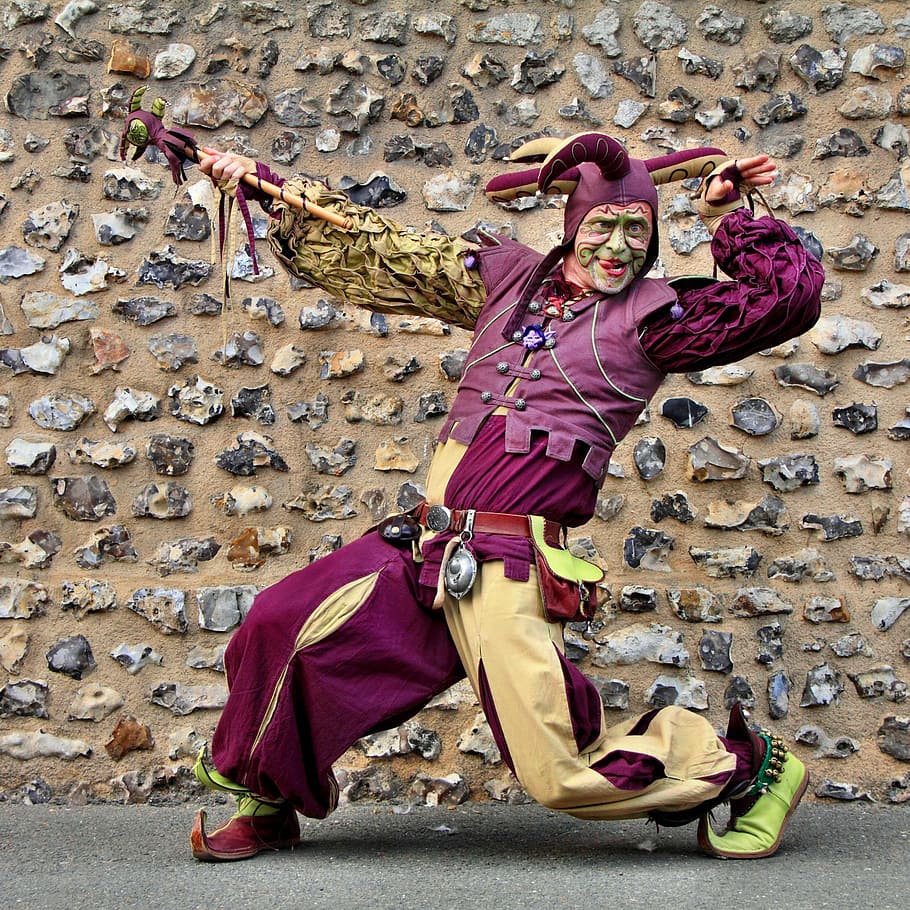 costume, middle ages, minstrel, troubadour, violet, full length, HD wallpaper