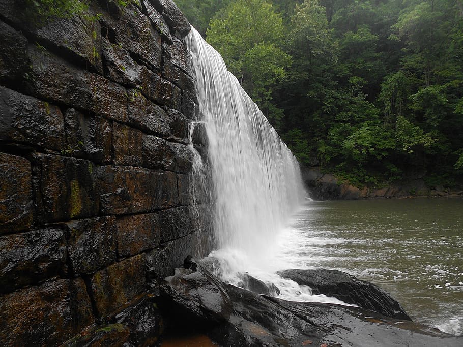 Waterfall, Dam, Nature, River, Wall, trees, motion, long exposure HD wallpaper