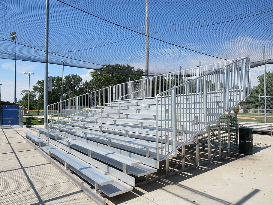 Hd Wallpaper: Gray Metal Chairs At Daytime, Bleachers, Sports, Stadium 