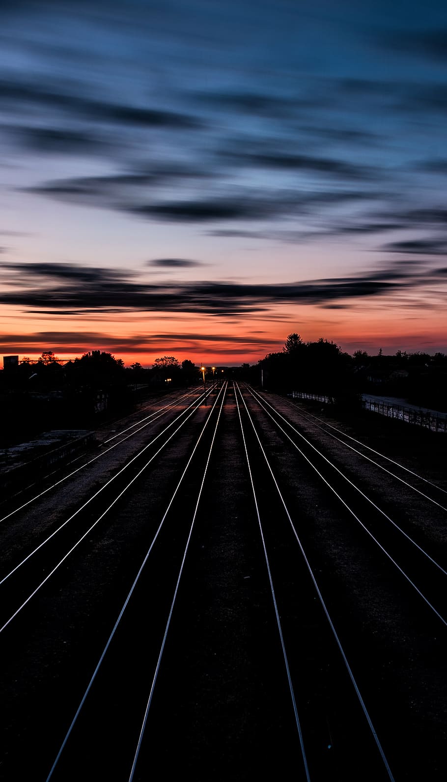 backlit, clouds, dark, dawn, dusk, railways, silhouette, sky HD wallpaper