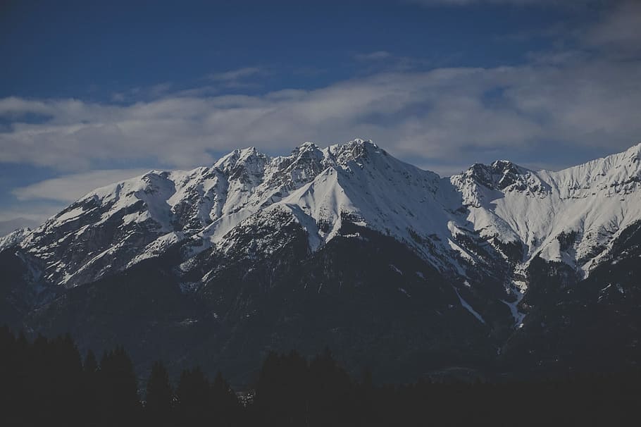 Alps at noon, mountain covered of snow, forest, winter, landscape HD wallpaper