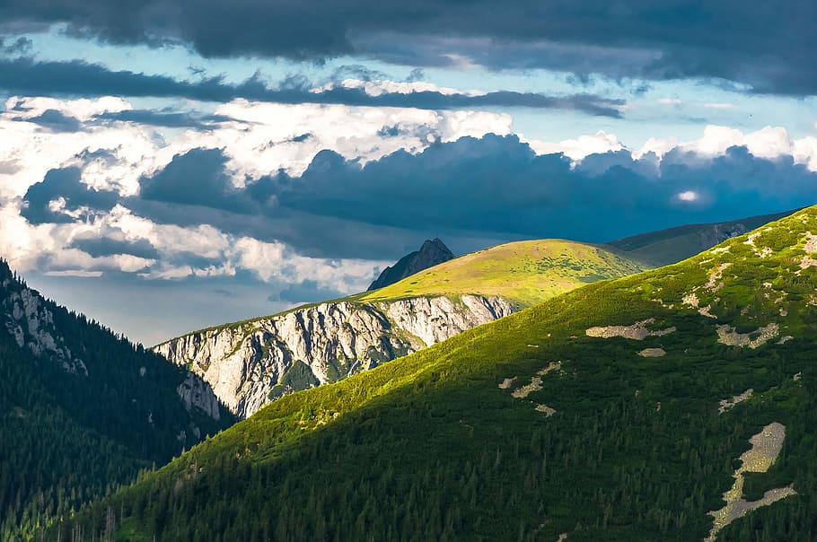 mountains, clouds, sky, hiking trail, landscape, poland, nature HD wallpaper