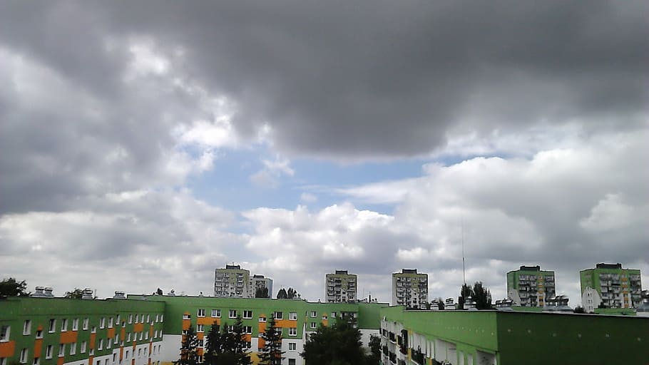 sky, clouds, view, landscape, architecture, panorama, building HD wallpaper