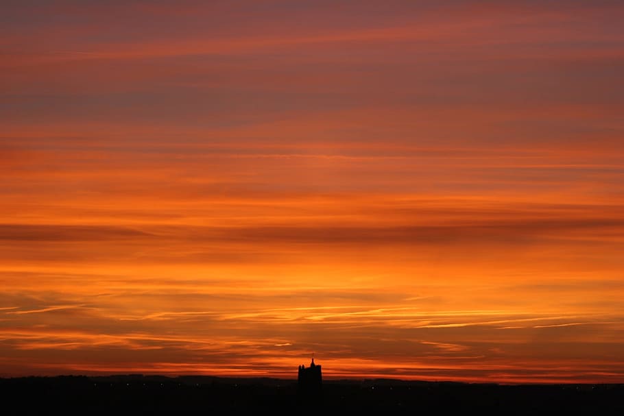 sunset, landscape, nature, france, auxerre, burgundy, city HD wallpaper