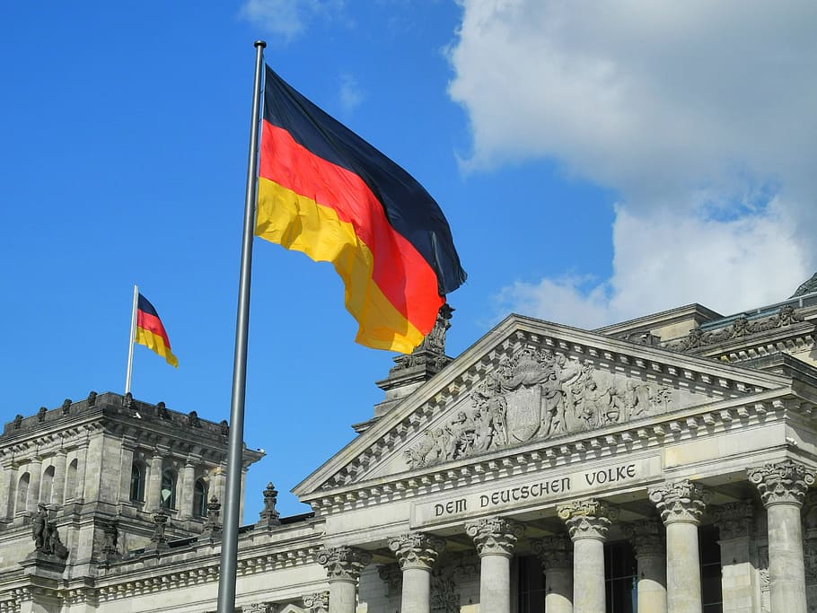 Germany flag under cloudy sky during daytime, reichstag, the german volke, HD wallpaper