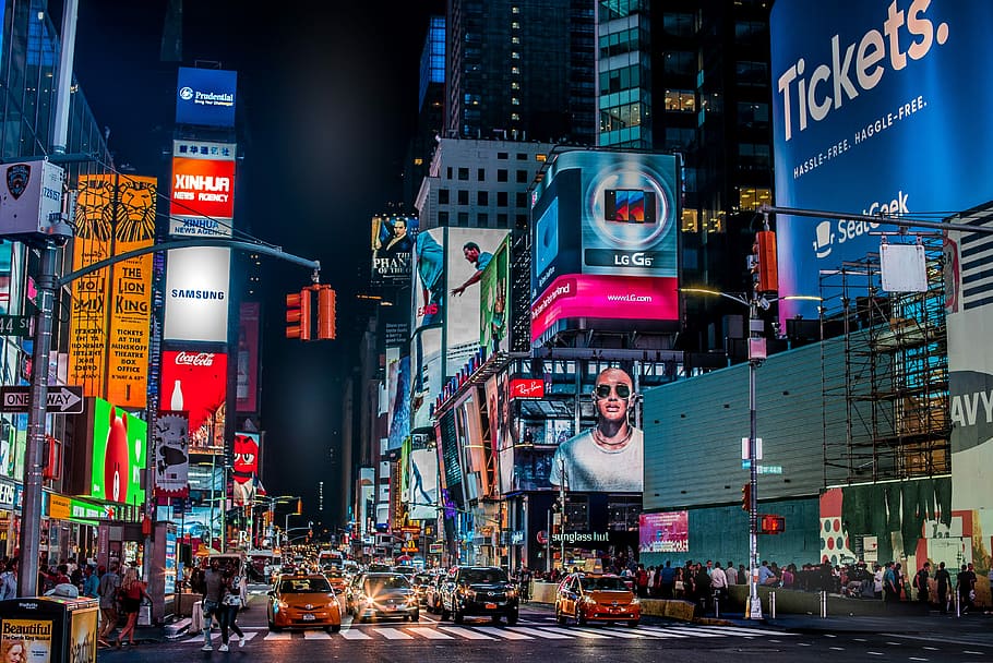 HD wallpaper: Time Square, New York, city, night, street light, rain ...