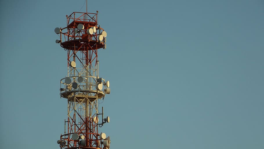 aerial photography of white and red satellite, telecommunications HD wallpaper