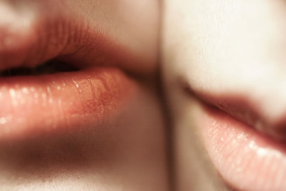 two person's lips, untitled, face, cheek, mouth, skin, couple, HD wallpaper