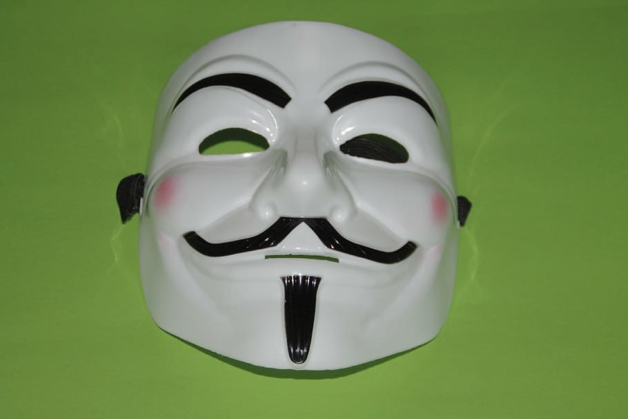 white guy fawkes mask, panel, masquerade, costume, costumes, man, HD wallpaper