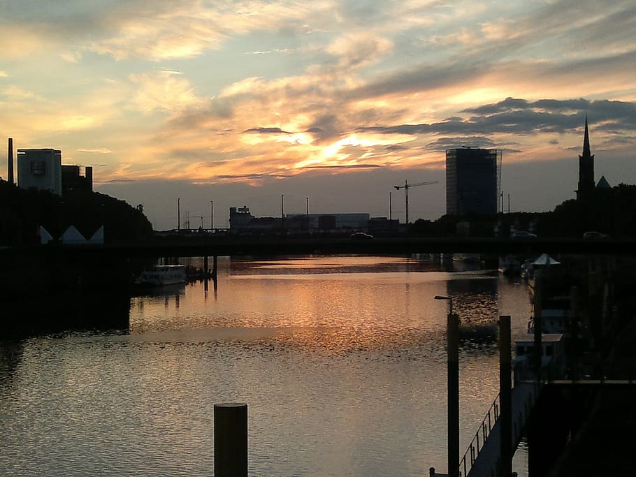Bremen, Weser, Sunset, Bridge, River, abendstimmung, water HD wallpaper