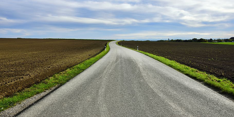 empty concrete road, away, flat, field, earth, perspective HD wallpaper